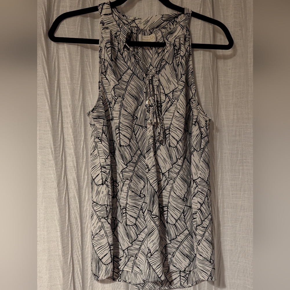 Mud Pie Black+White Leaf Print Business Casual Blouse